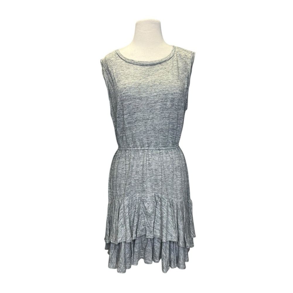 Rebecca Taylor Linen Tiered Ruffle Dress Large Heather Gray Boho‎ Fairy Festival
